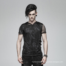 WT-560 Punk Print Short Sleeve Hooded T-shirt Men Fashion T-shirt